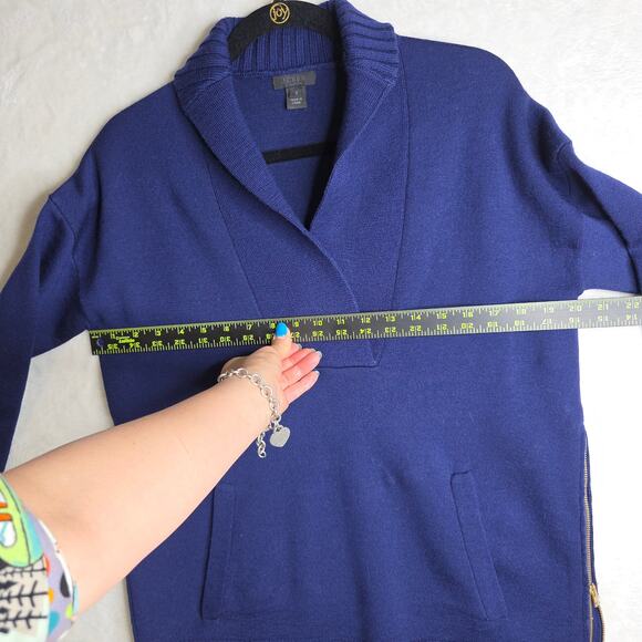J.Crew Collection SzSm Shawl Bonded Wool Popover Navy Side Zips Sweater Simple - Picture 5 of 16